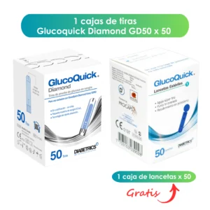 TIRAS GLUCOQUICK DIAMOND GD50 X 50 GRATIS LANCETAS GLUCOQUICK